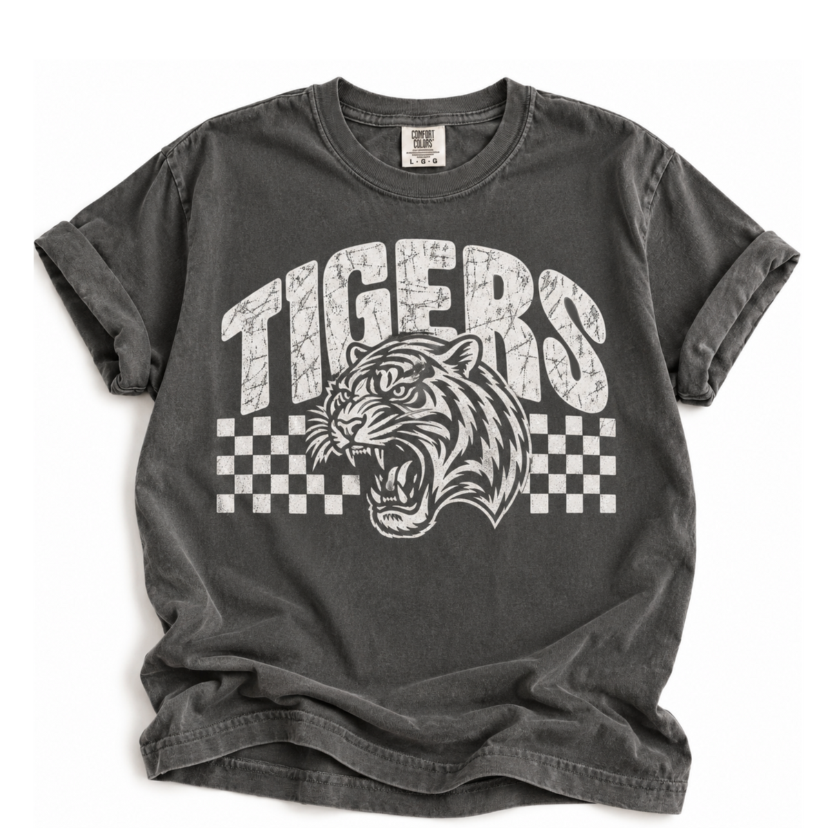 Tigers Retro Checkered Comfort Colors Tee