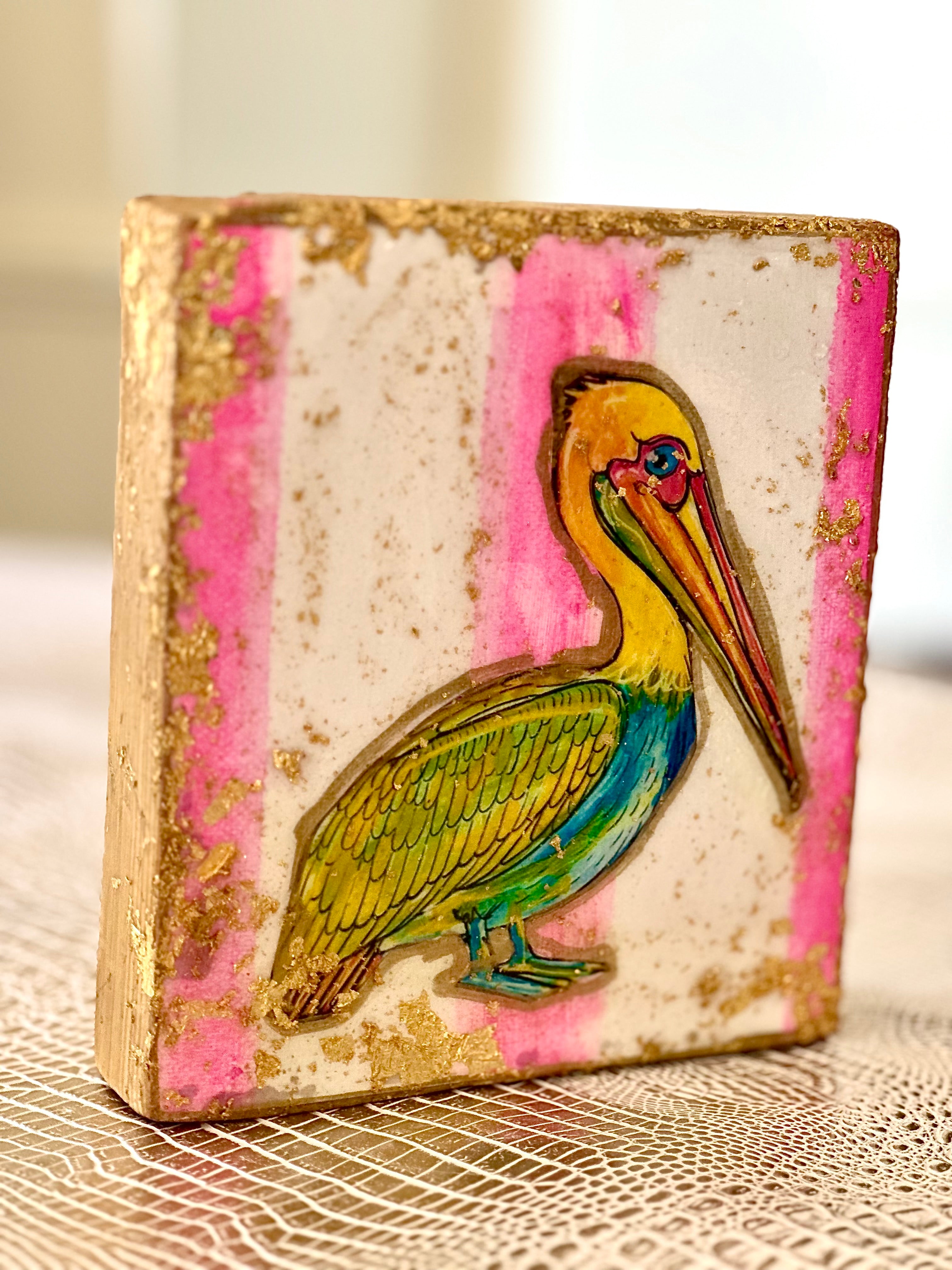 Pelican Folk Art Block