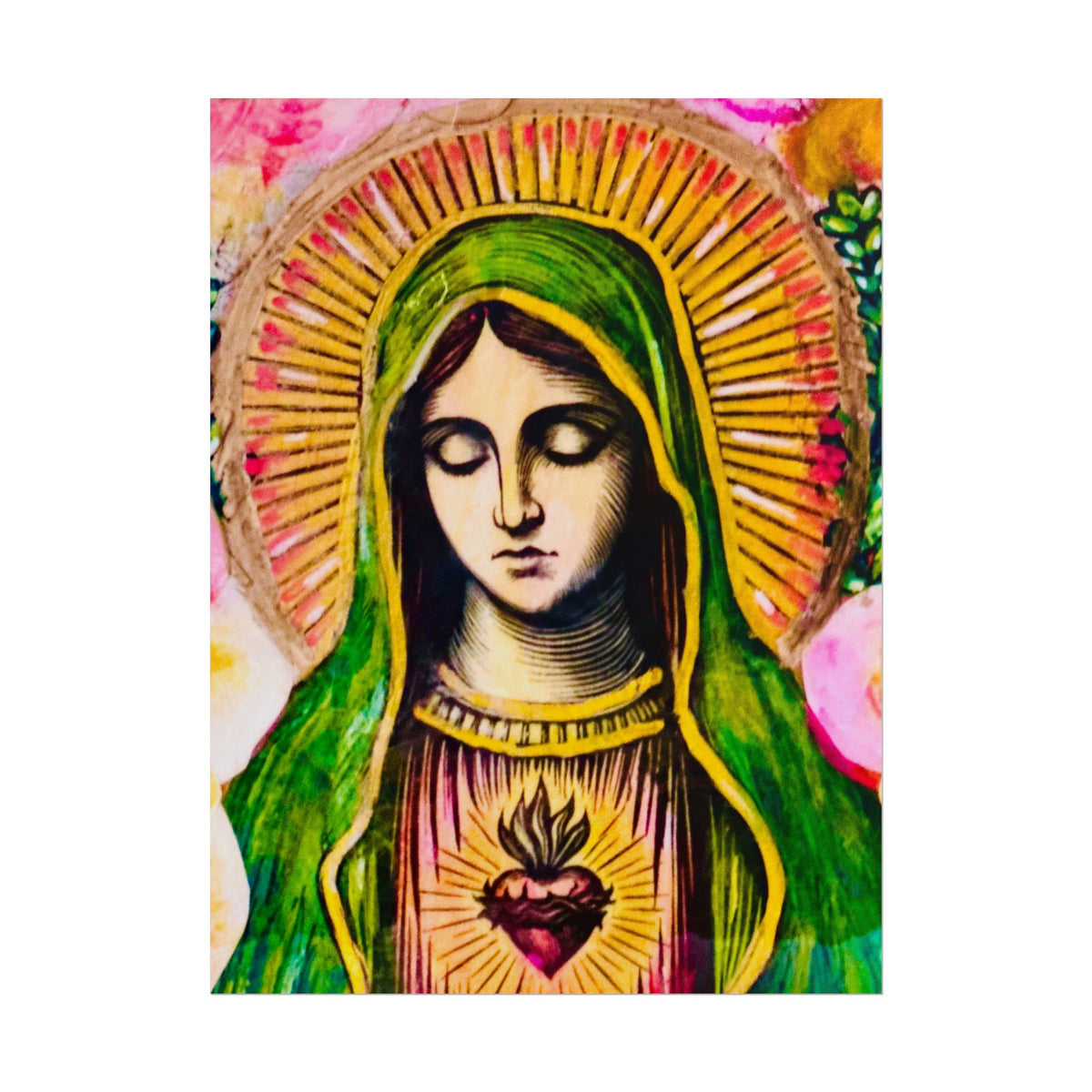 Mary with Flowers Poster