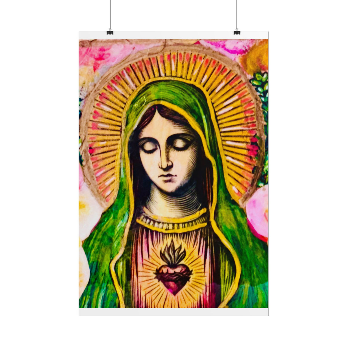 Mary with Flowers Poster