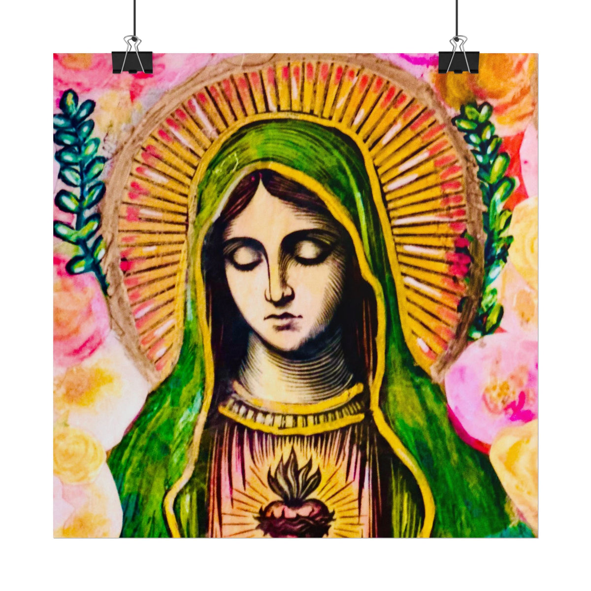 Mary with Flowers Poster