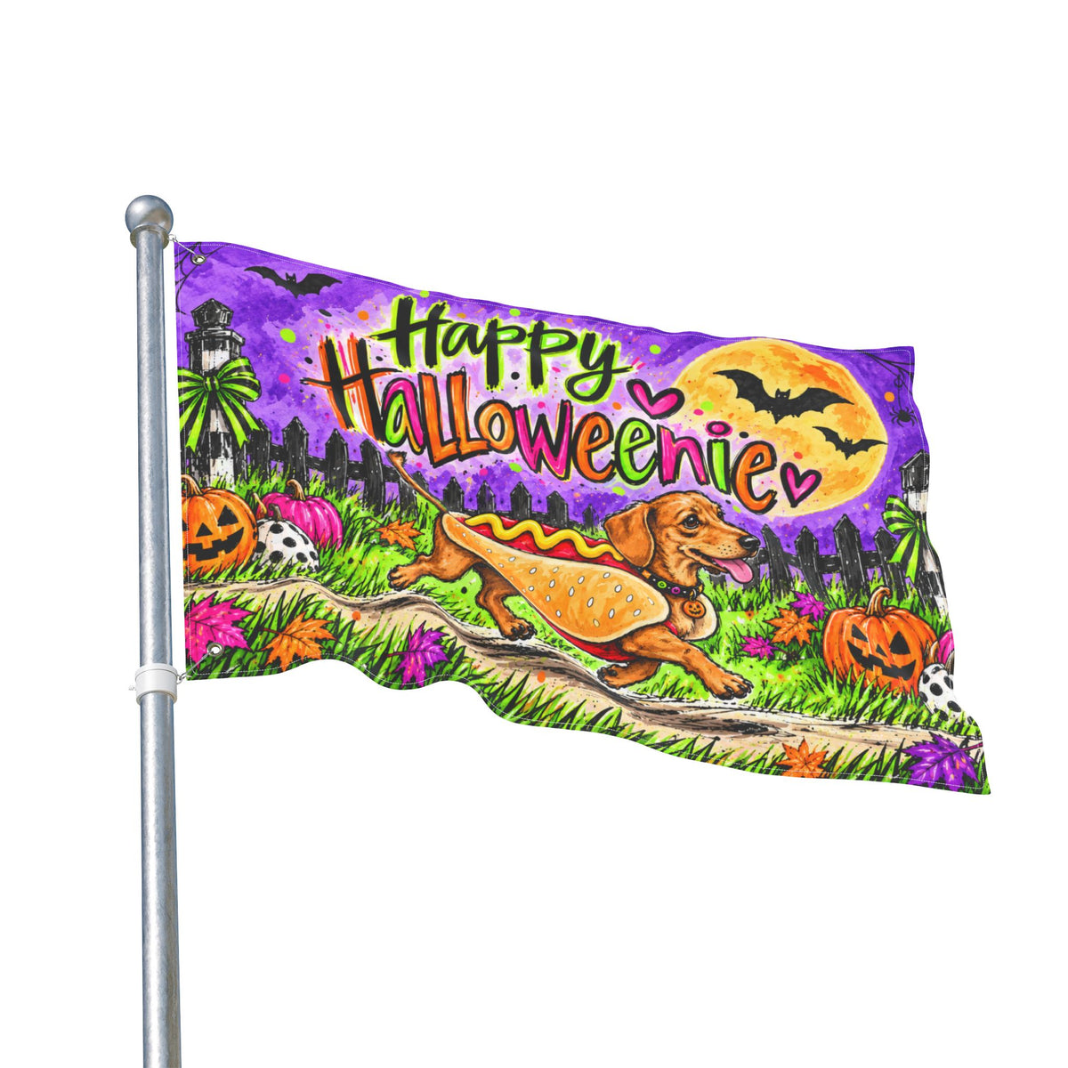 Happy Halloweenie Double Sided Flag