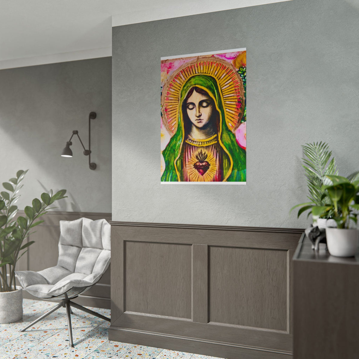 Mary with Flowers Poster