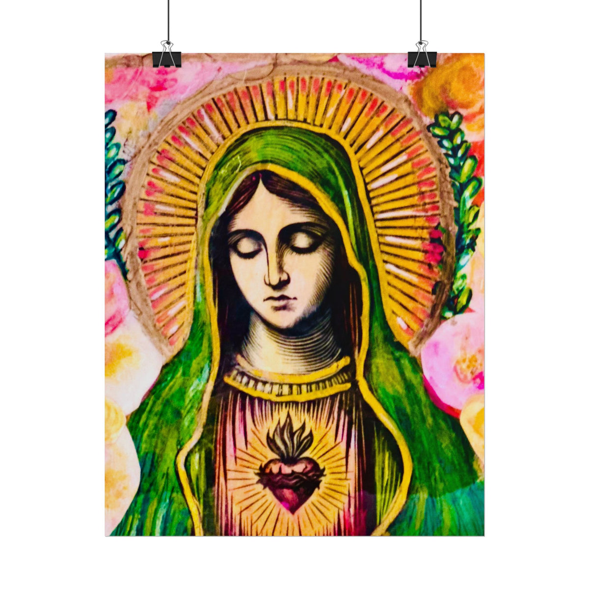 Mary with Flowers Poster