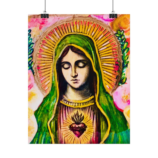 Mary with Flowers Poster