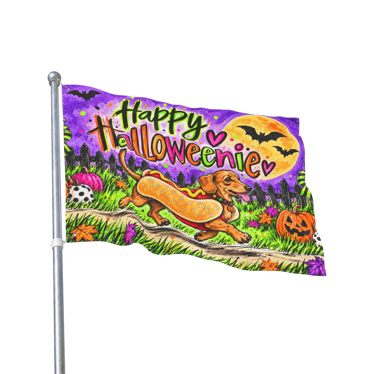 Happy Halloweenie Double Sided Flag