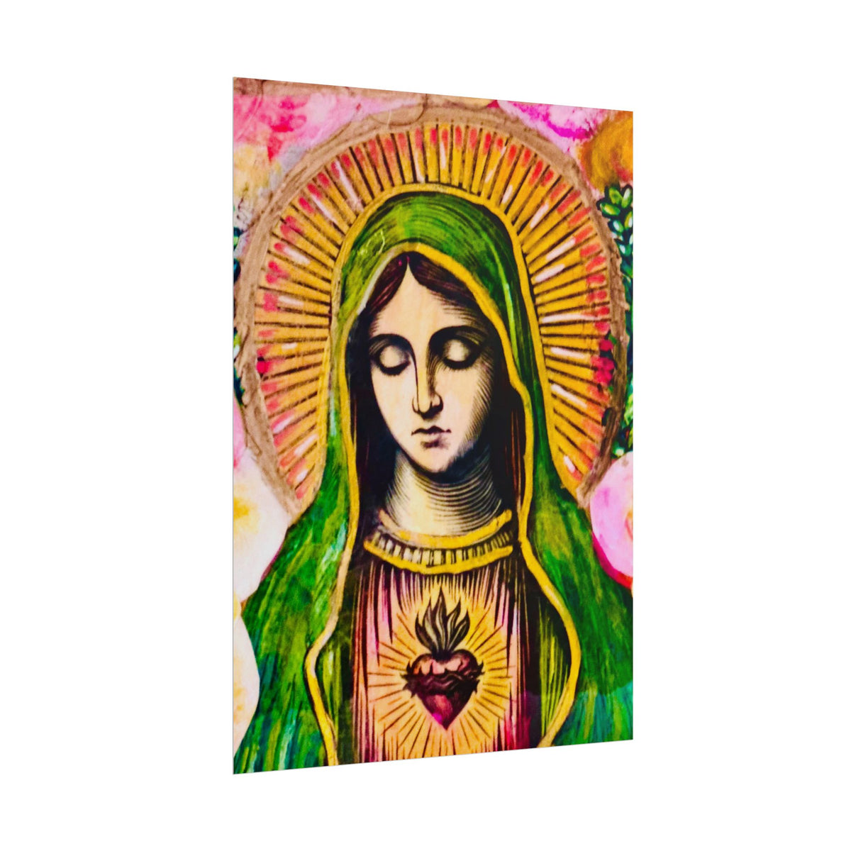 Mary with Flowers Poster