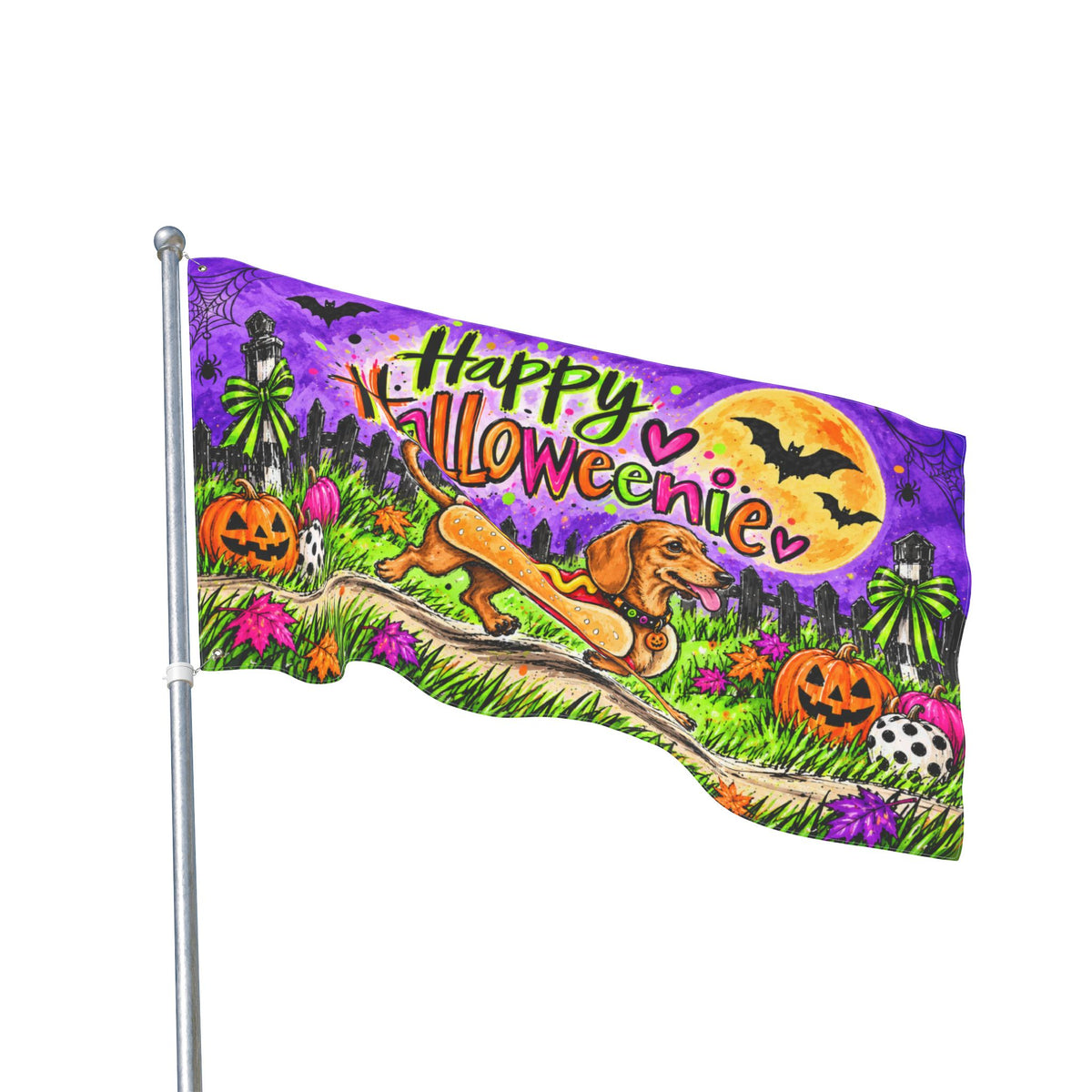 Happy Halloweenie Double Sided Flag