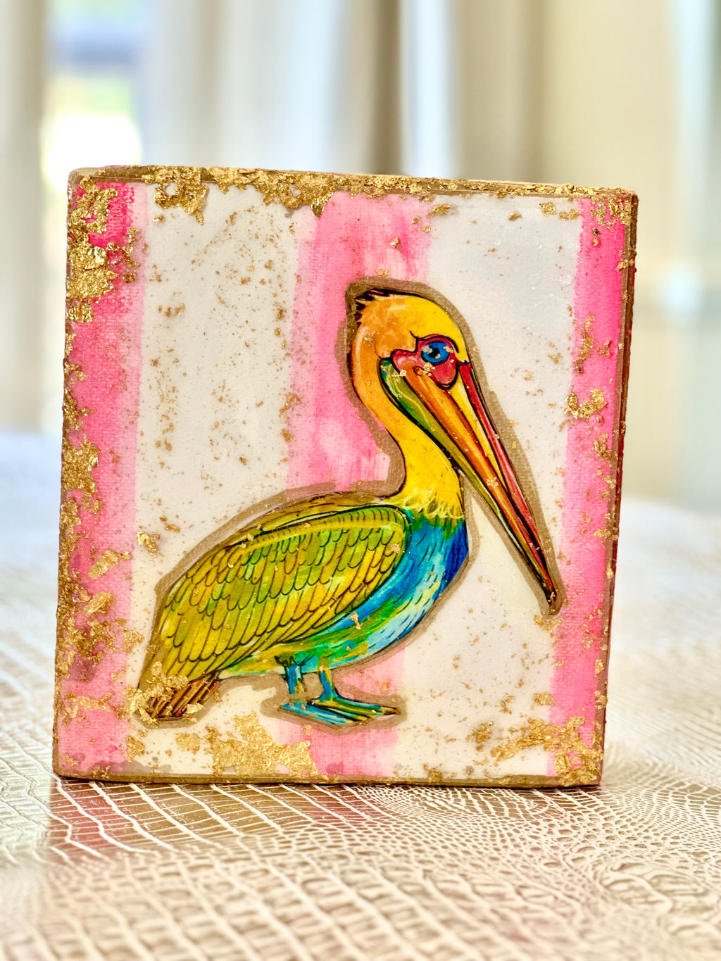 Pelican Folk Art Block