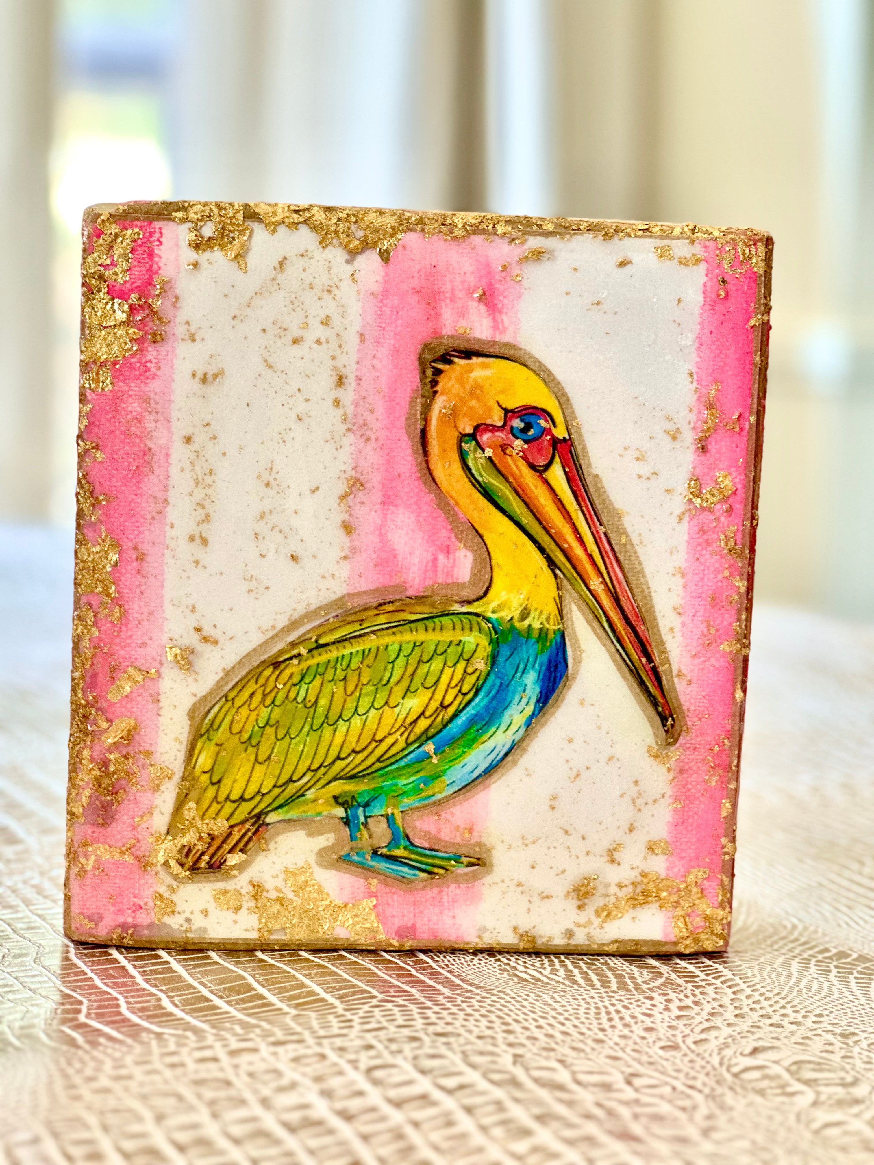 Pelican Folk Art Block