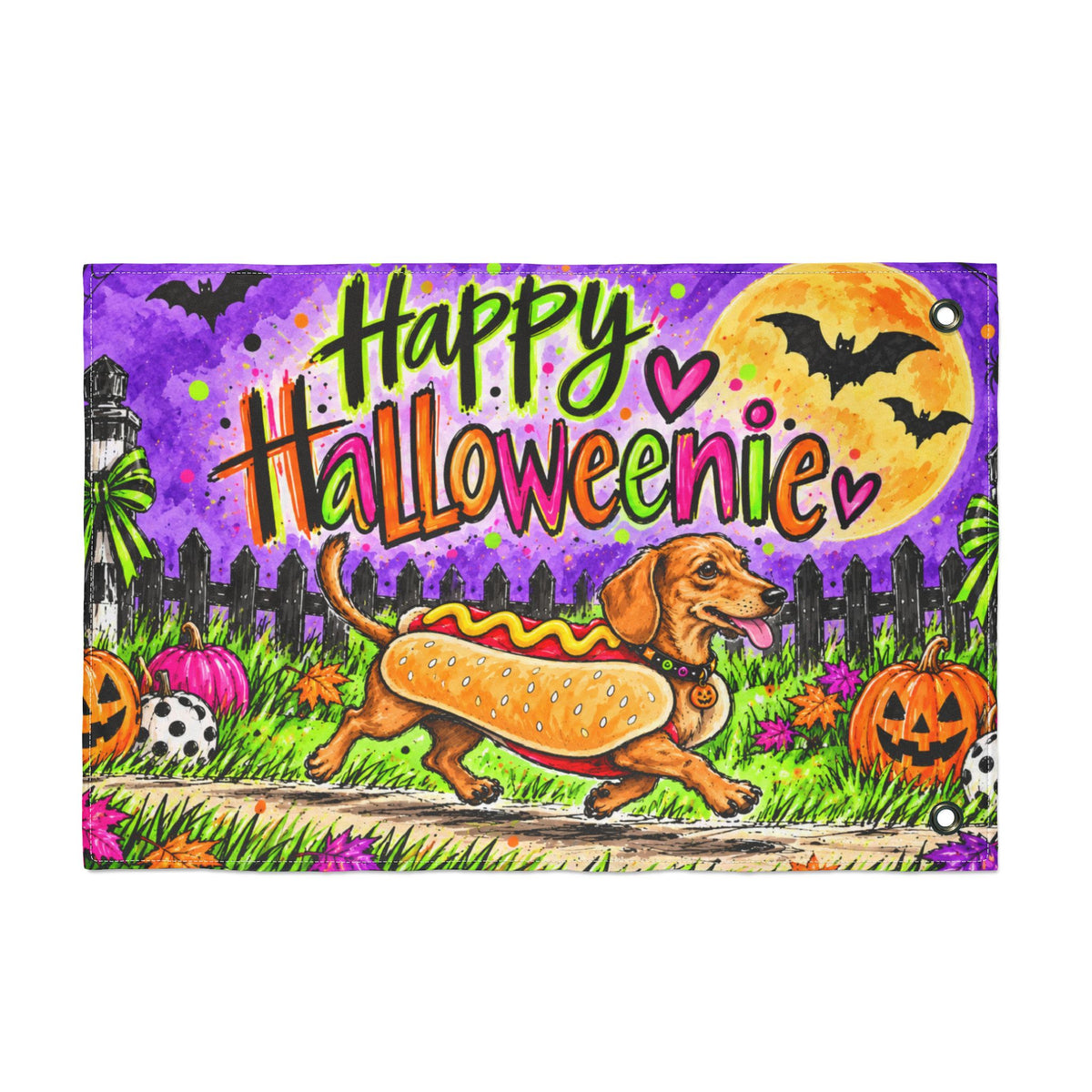 Happy Halloweenie Double Sided Flag
