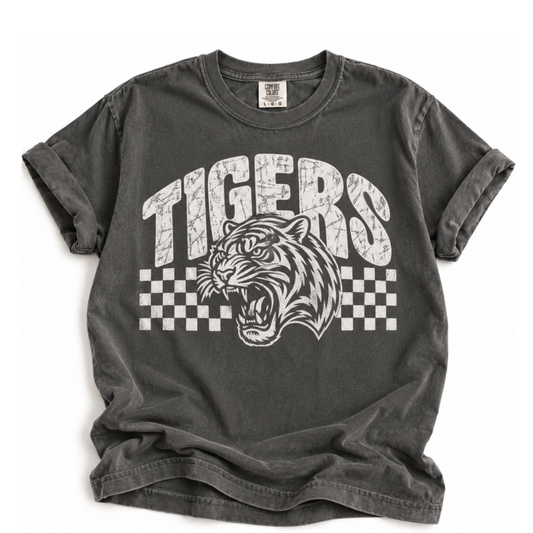 Tigers Retro Checkered Comfort Colors Tee