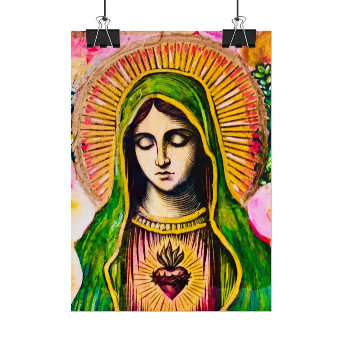 Mary with Flowers Poster