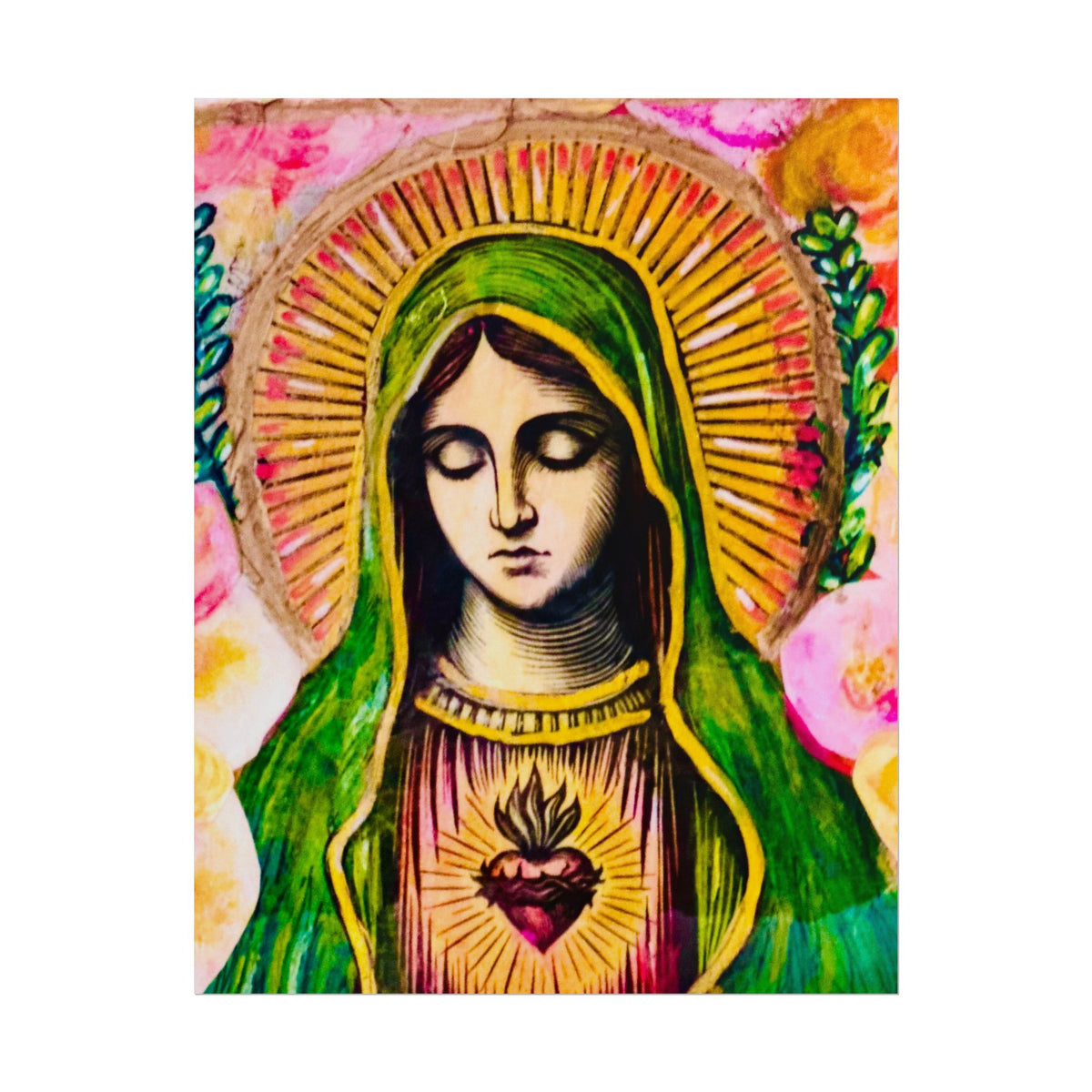 Mary with Flowers Poster