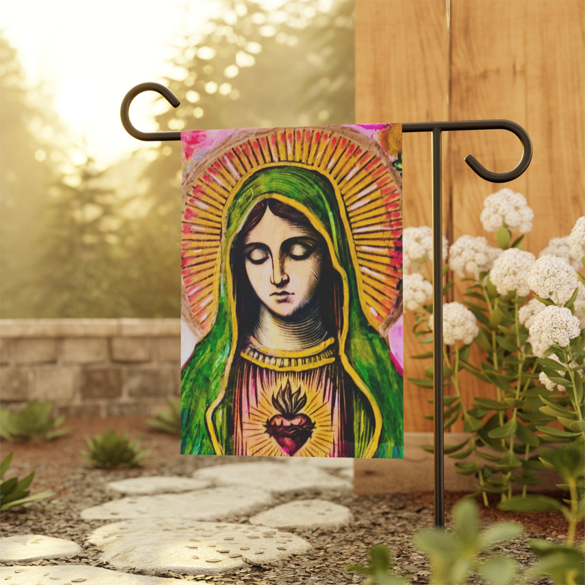 Mary with Flowers Garden & House Banner
