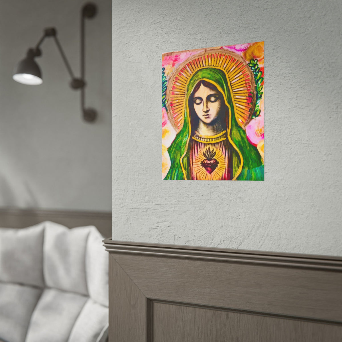 Mary with Flowers Poster