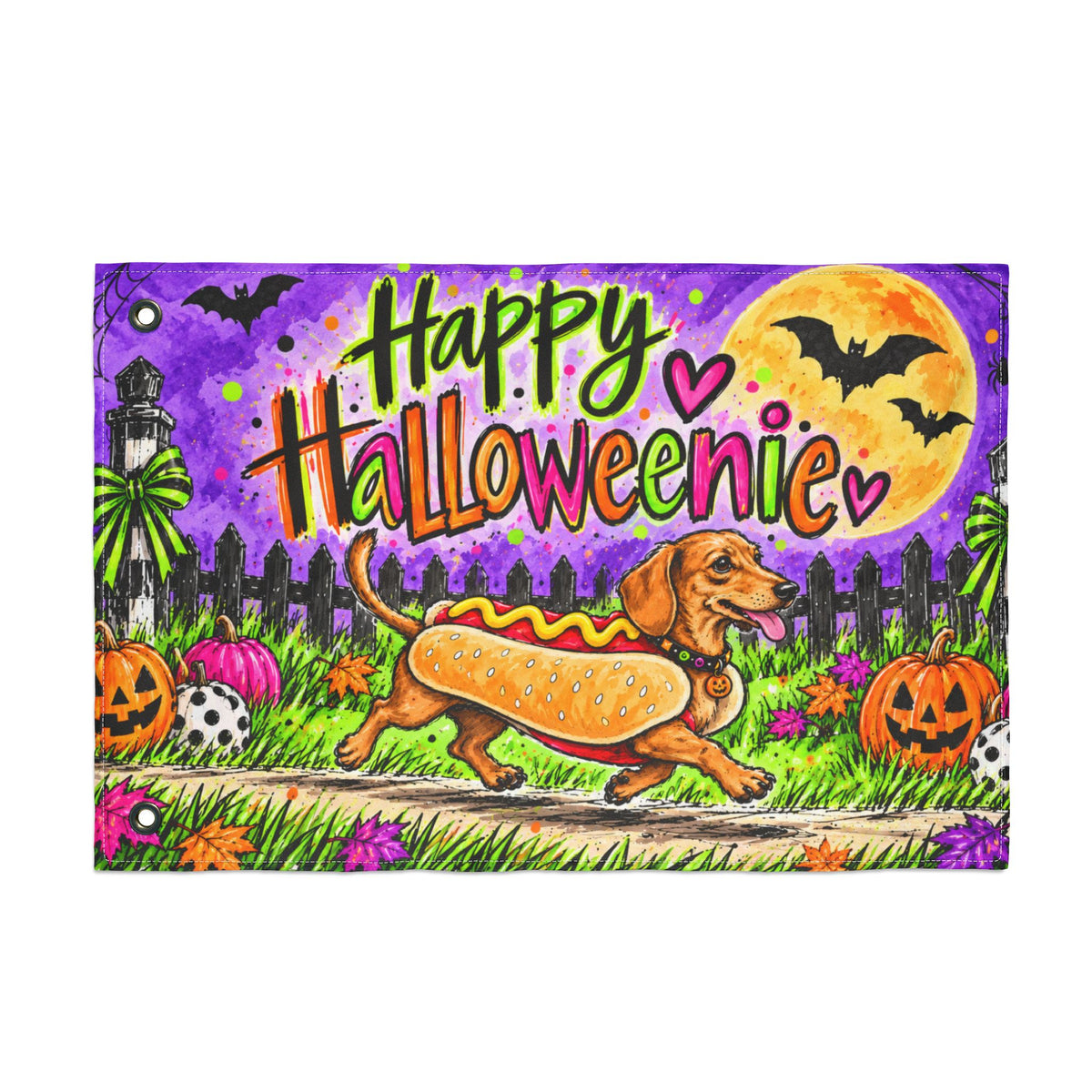 Happy Halloweenie Double Sided Flag