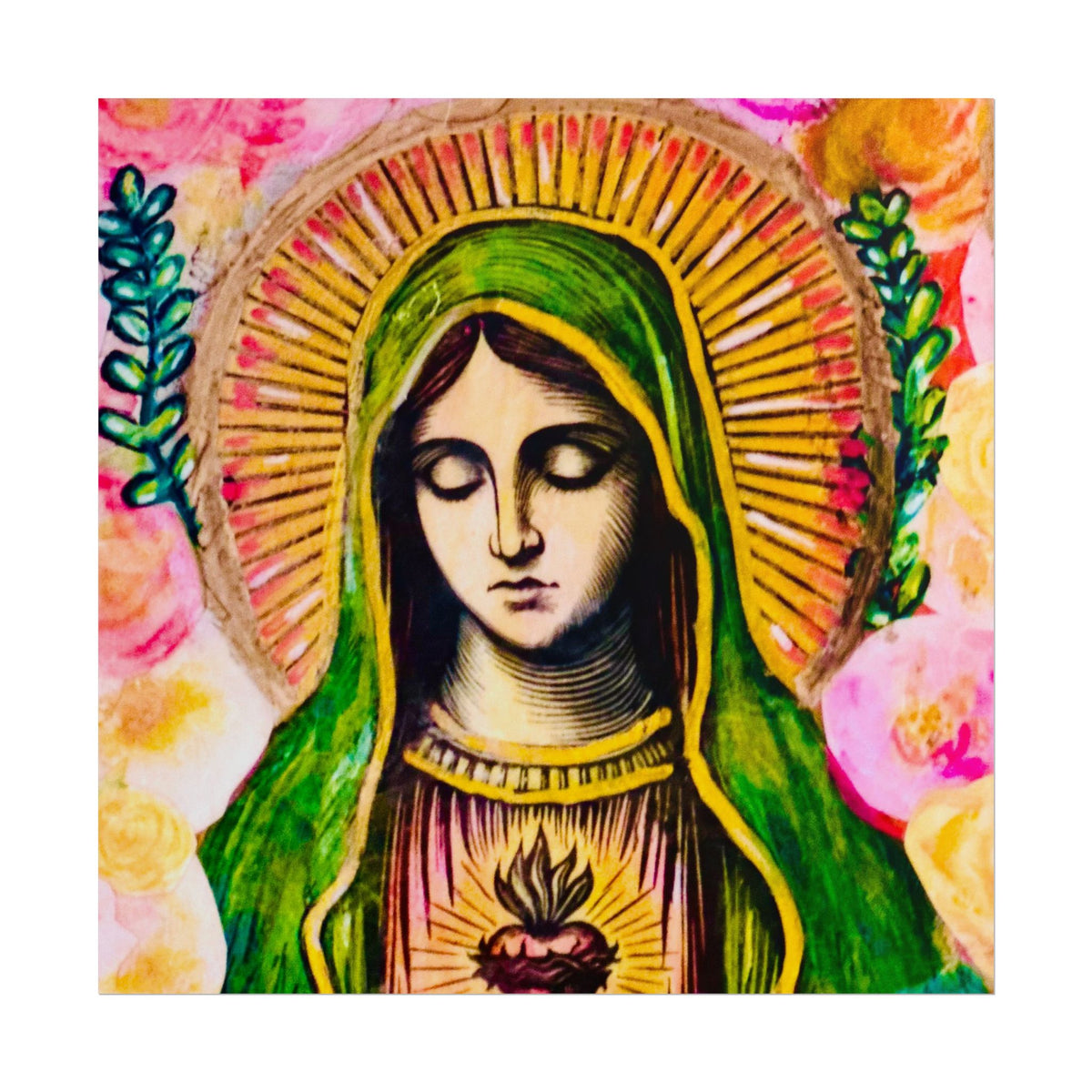 Mary with Flowers Poster