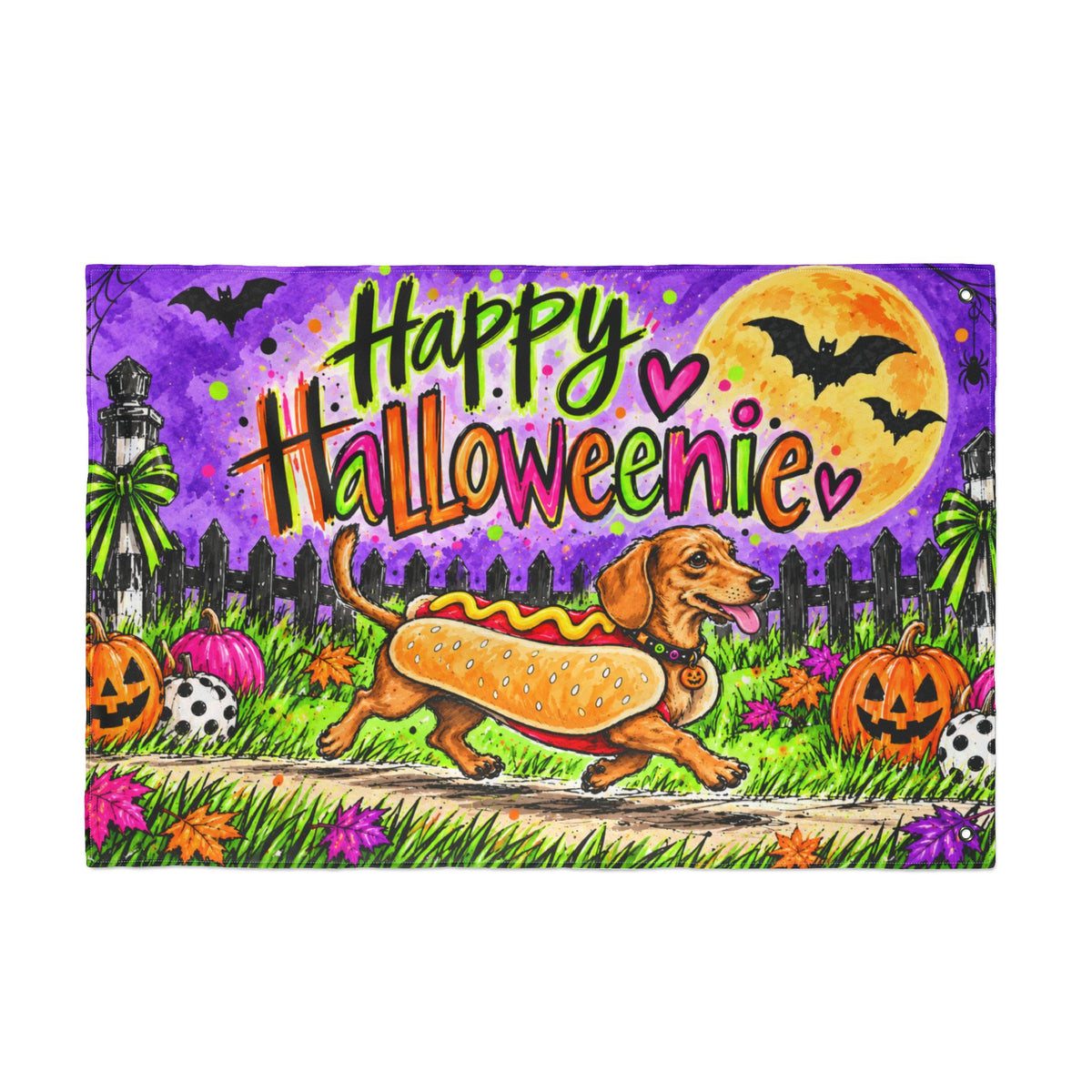 Happy Halloweenie Double Sided Flag