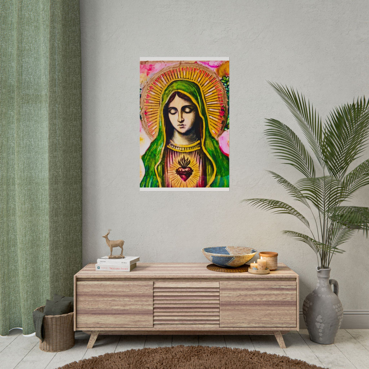 Mary with Flowers Poster