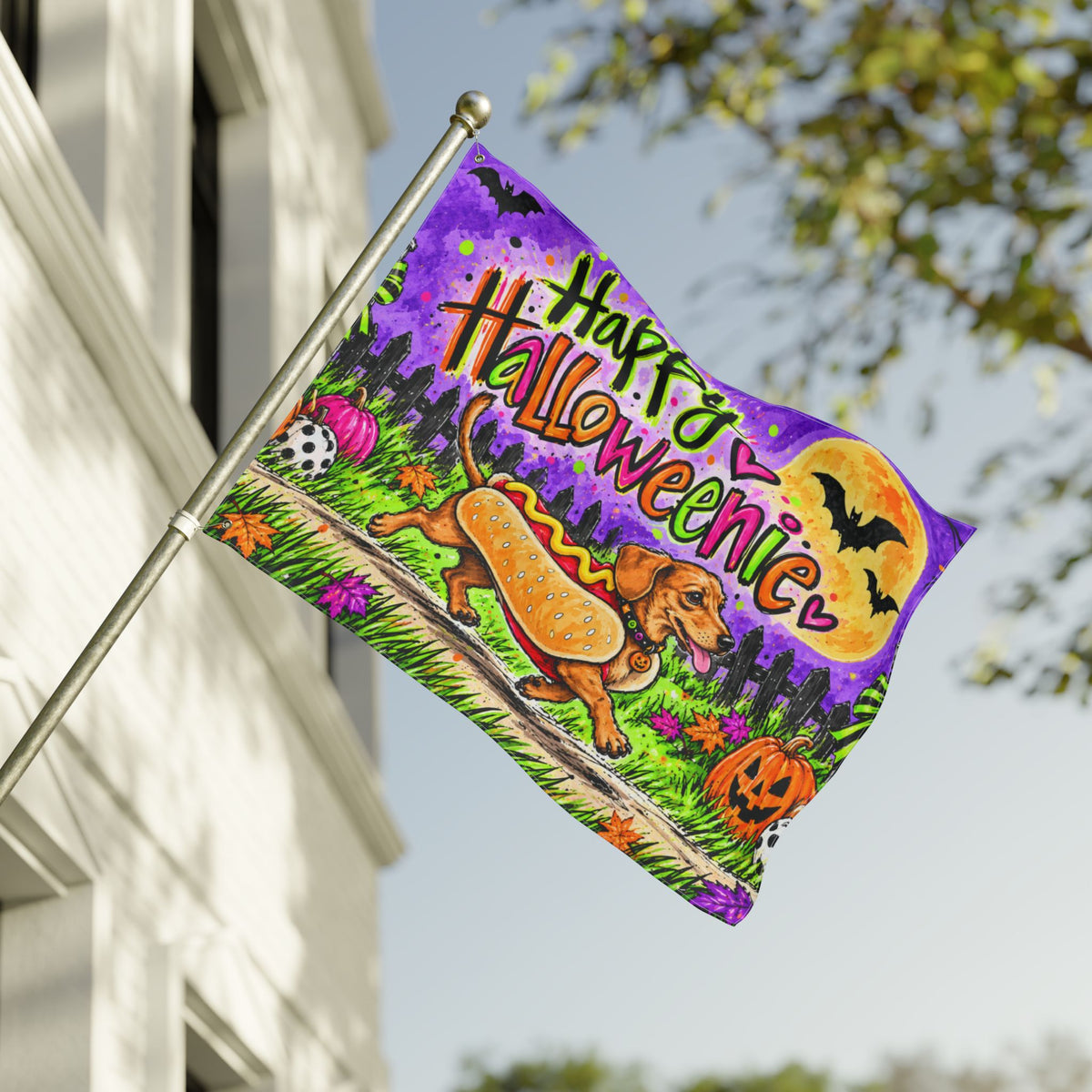 Happy Halloweenie Double Sided Flag