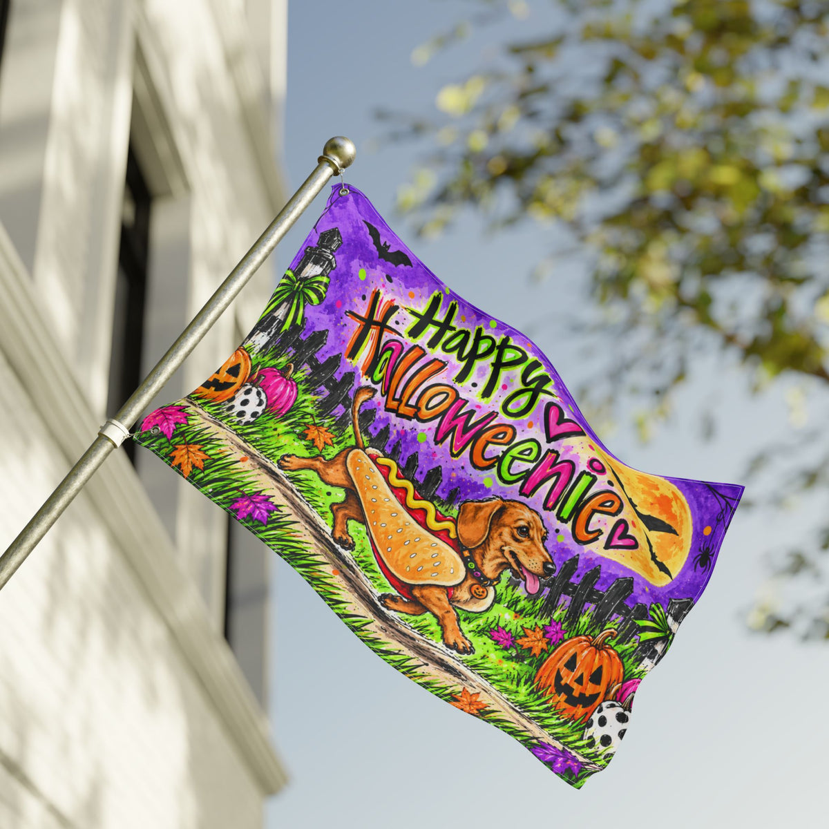 Happy Halloweenie Double Sided Flag