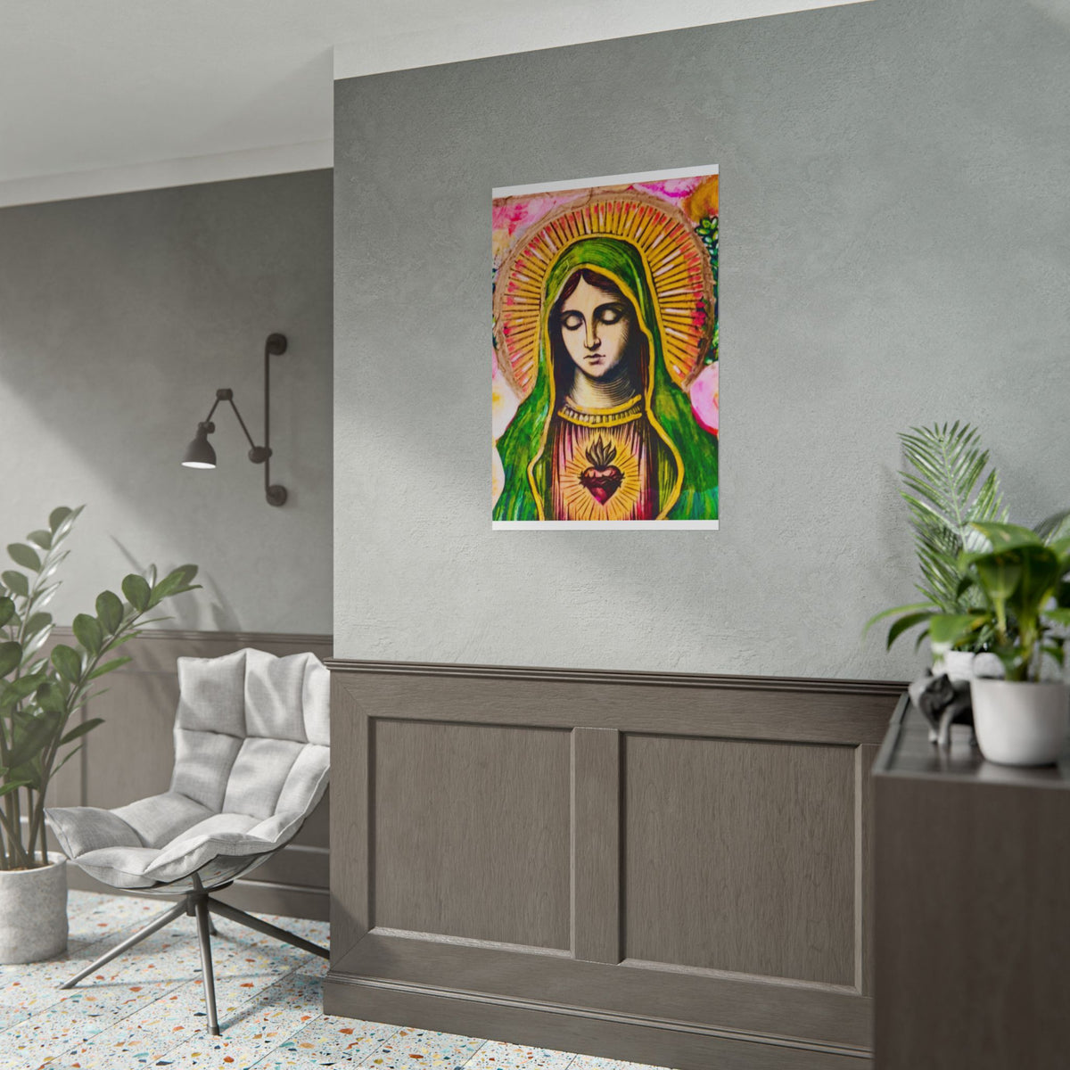 Mary with Flowers Poster