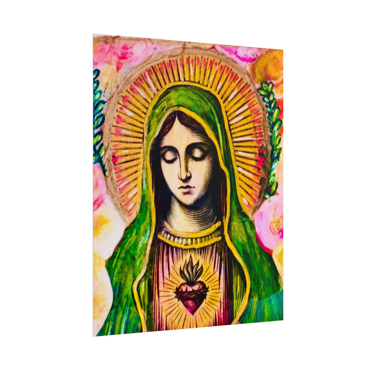 Mary with Flowers Poster