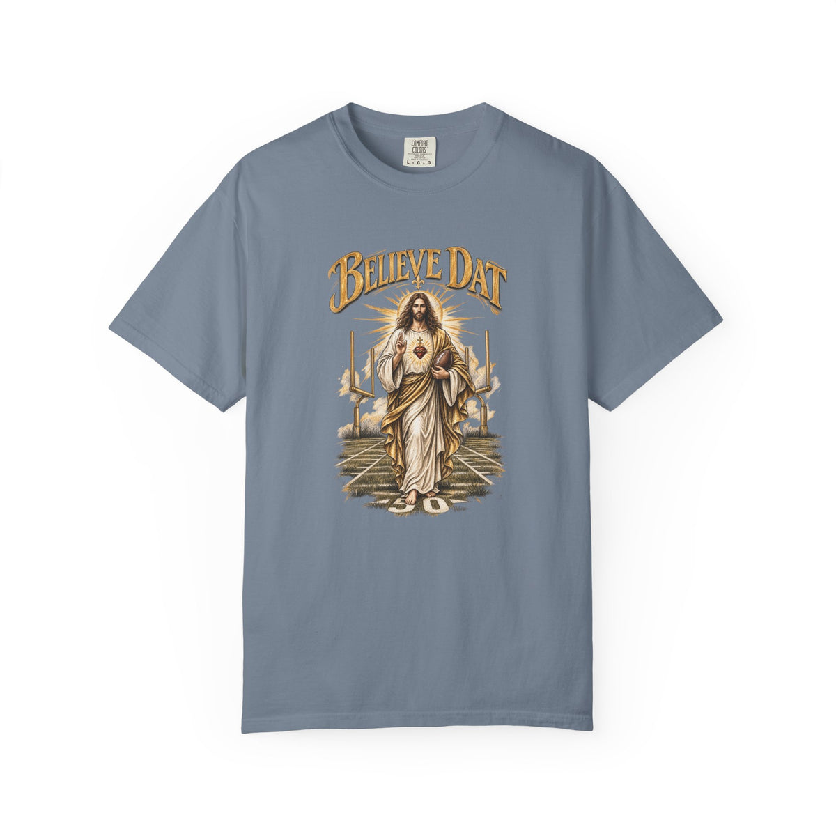 Jesus at the center. Football all around. Believe Dat.