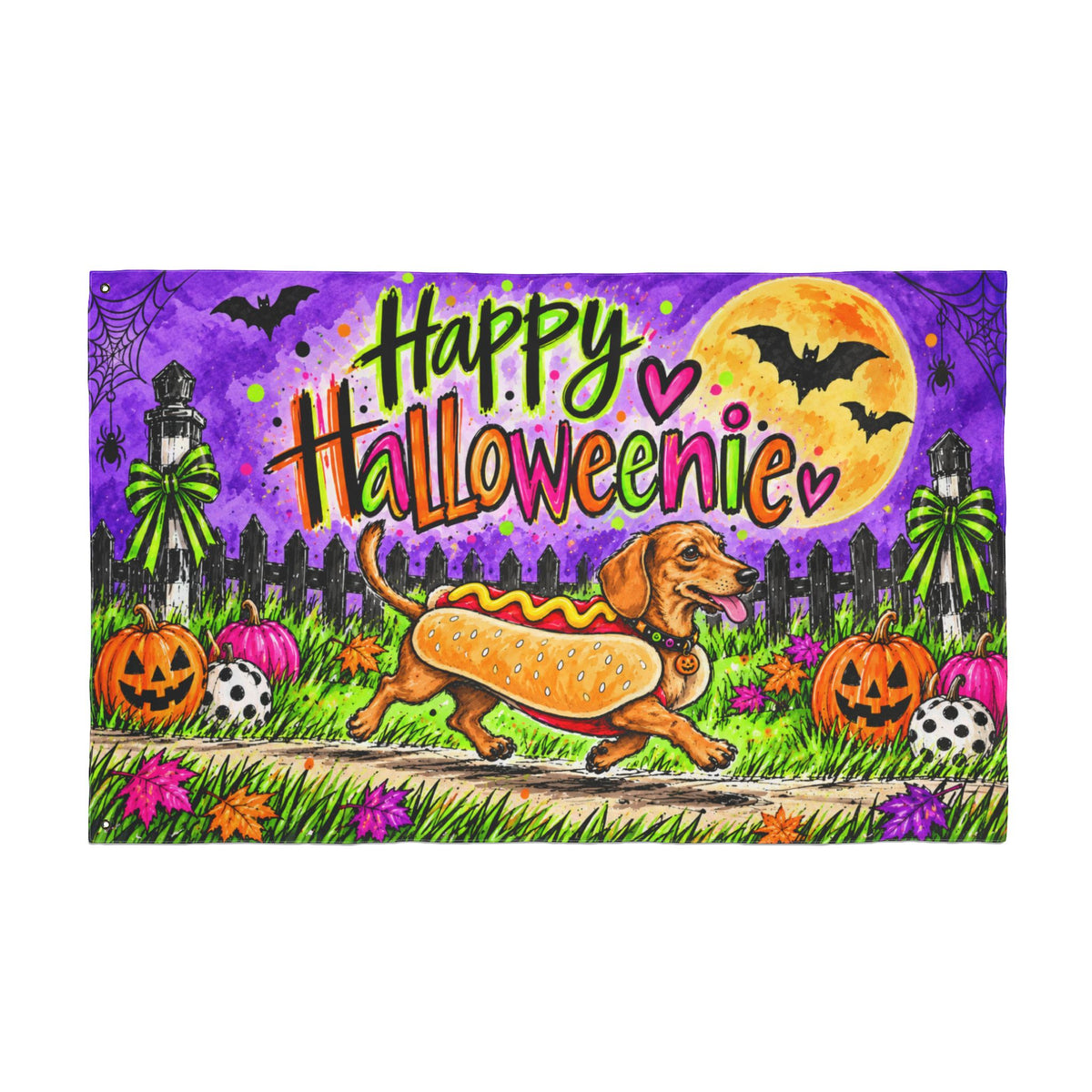 Happy Halloweenie Double Sided Flag