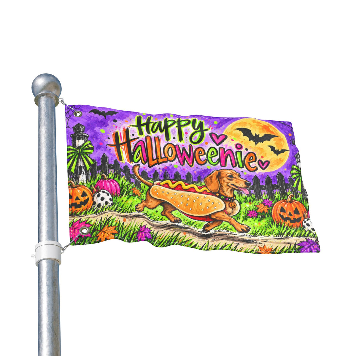 Happy Halloweenie Double Sided Flag