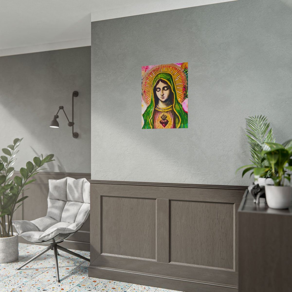 Mary with Flowers Poster