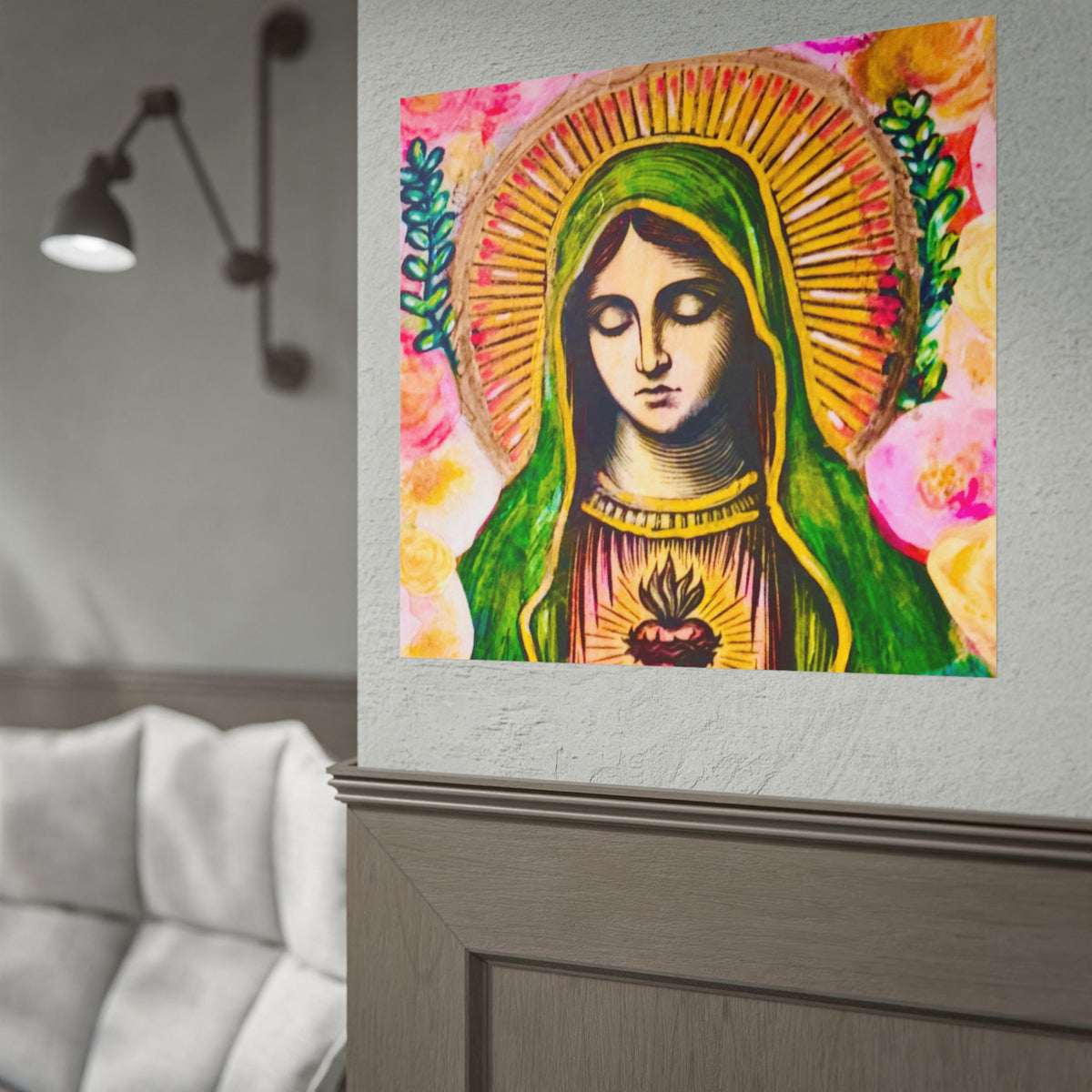 Mary with Flowers Poster