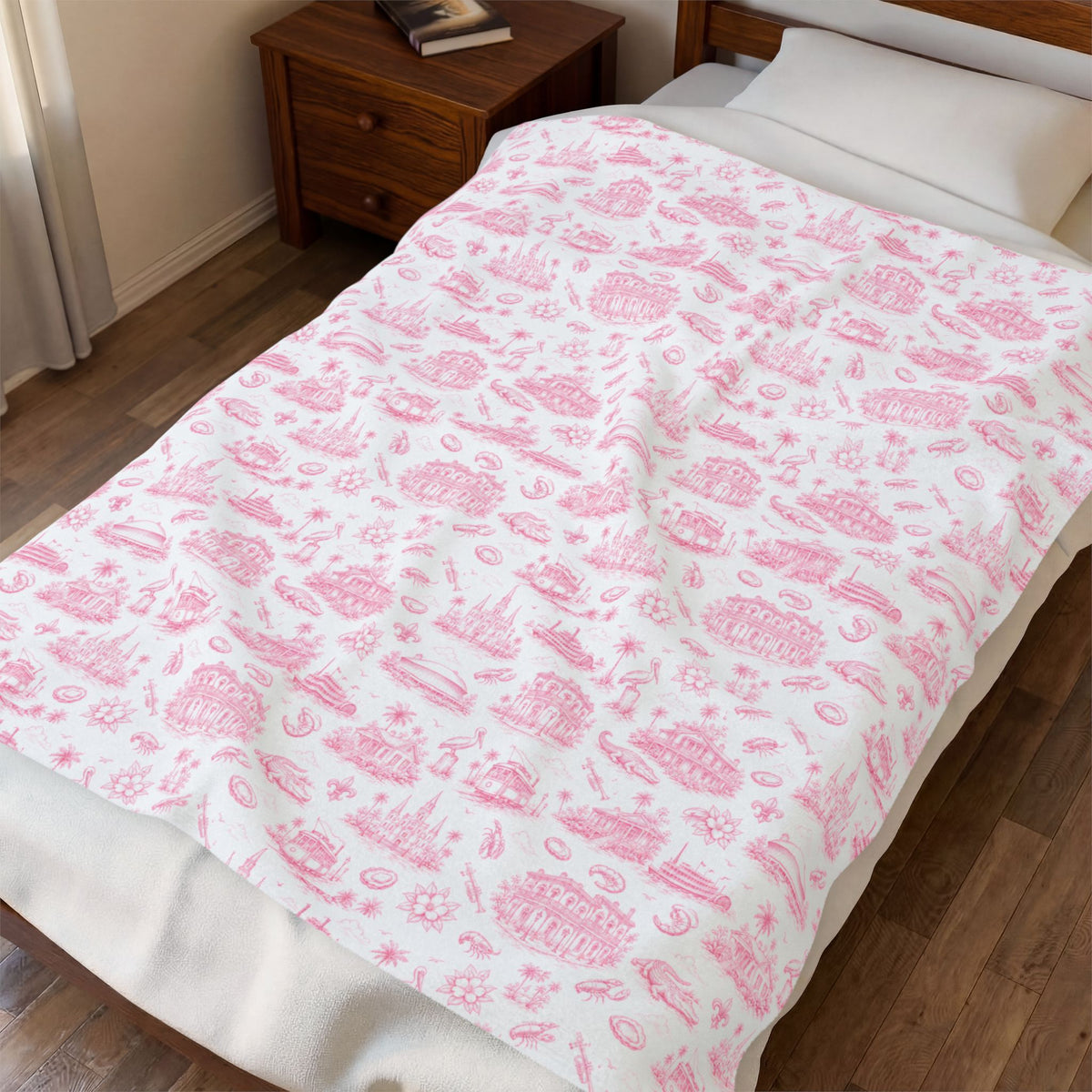 Bayou Toile Velveteen Plush Blanket — Magnolia Pink