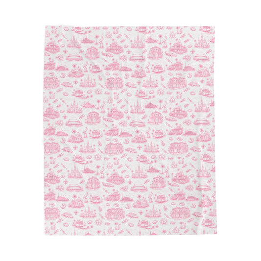 Bayou Toile Velveteen Plush Blanket — Magnolia Pink