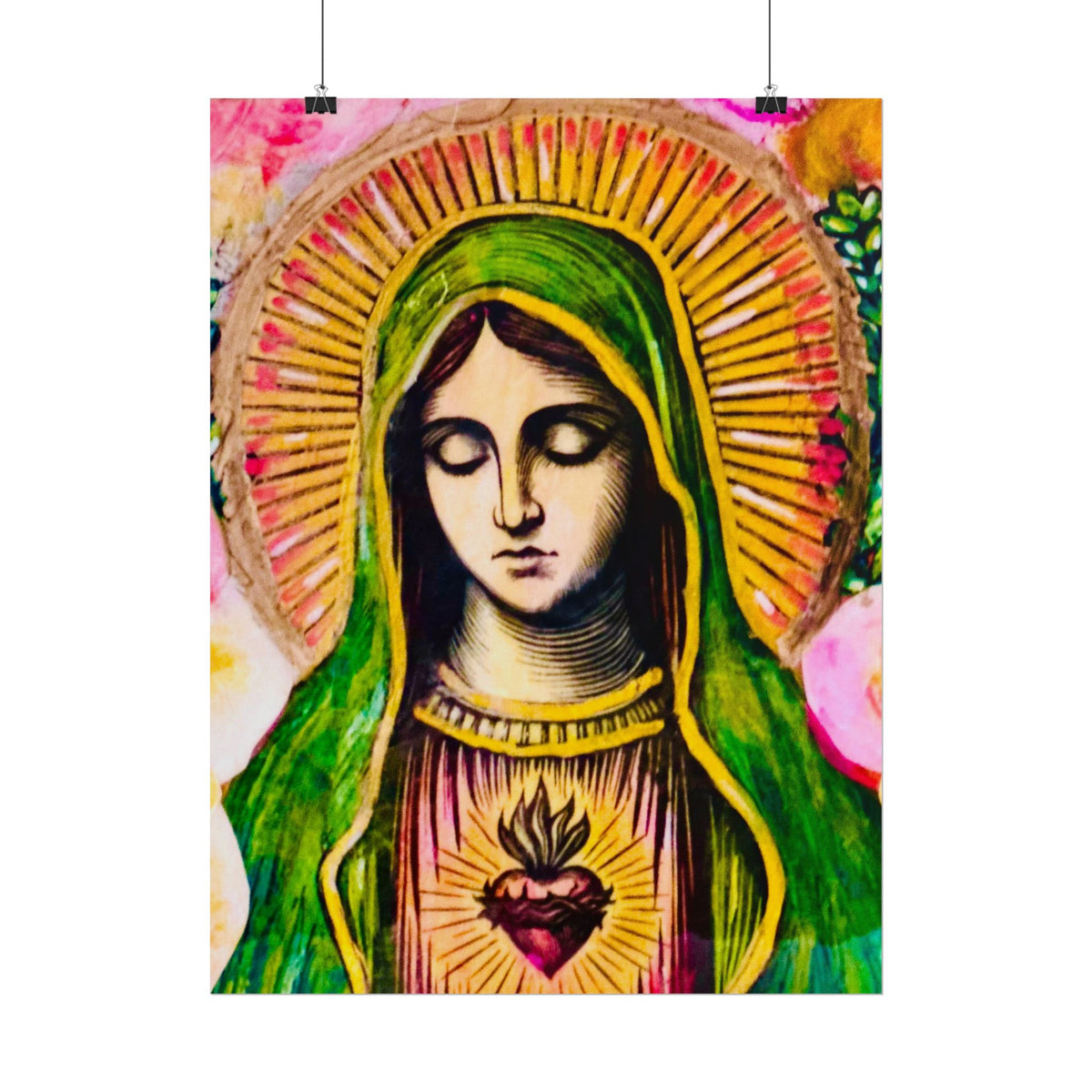 Mary with Flowers Poster