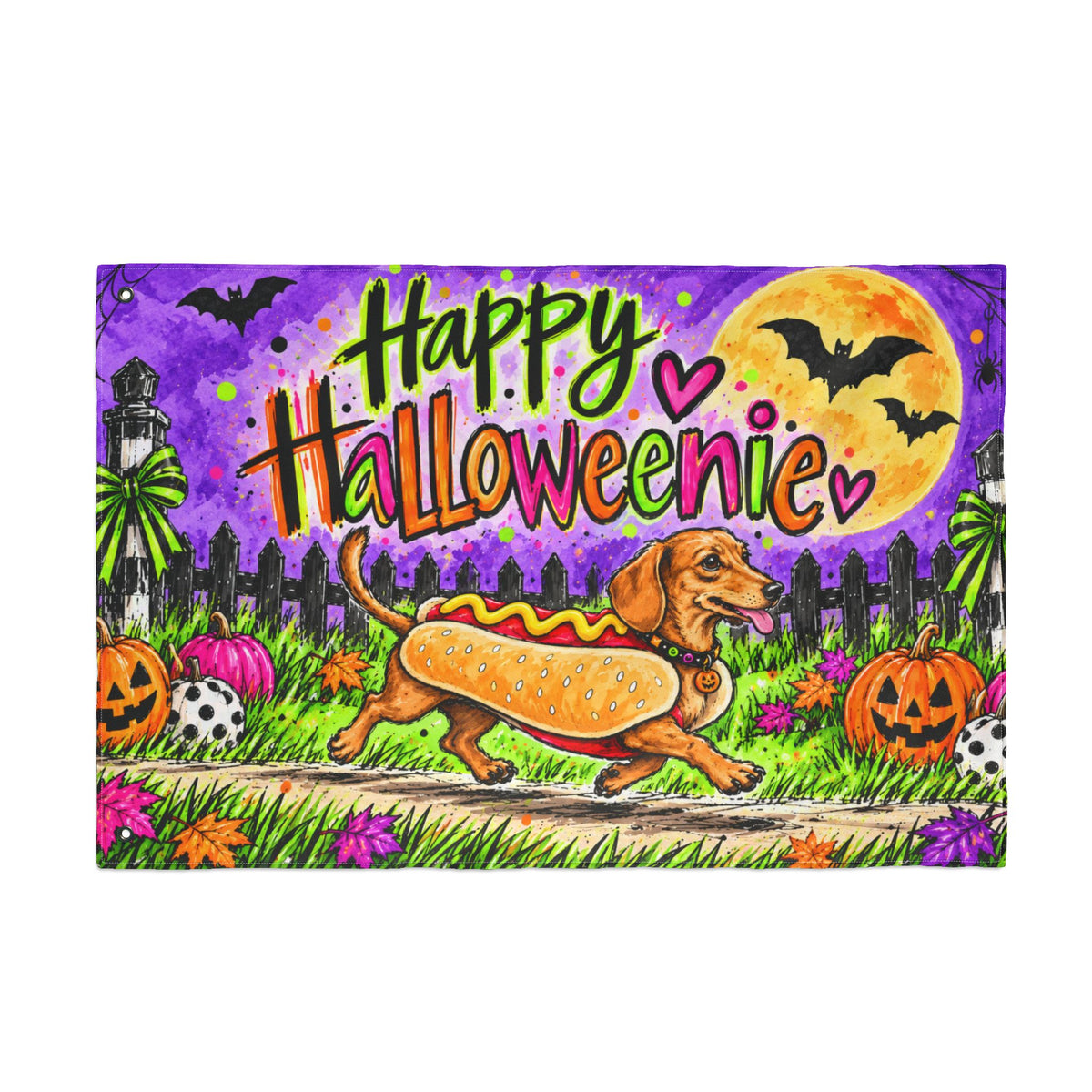 Happy Halloweenie Double Sided Flag