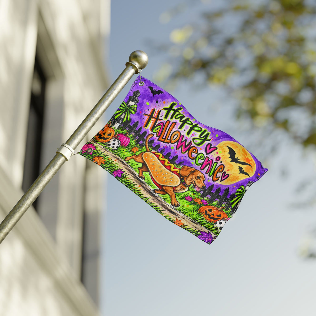 Happy Halloweenie Double Sided Flag