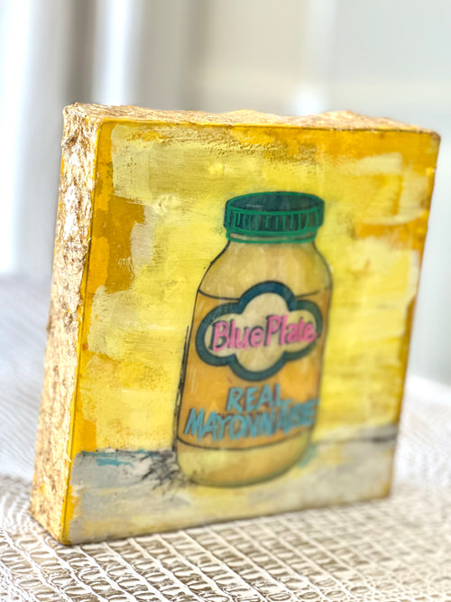 Blue Plate Mayonnaise Folk Art Block