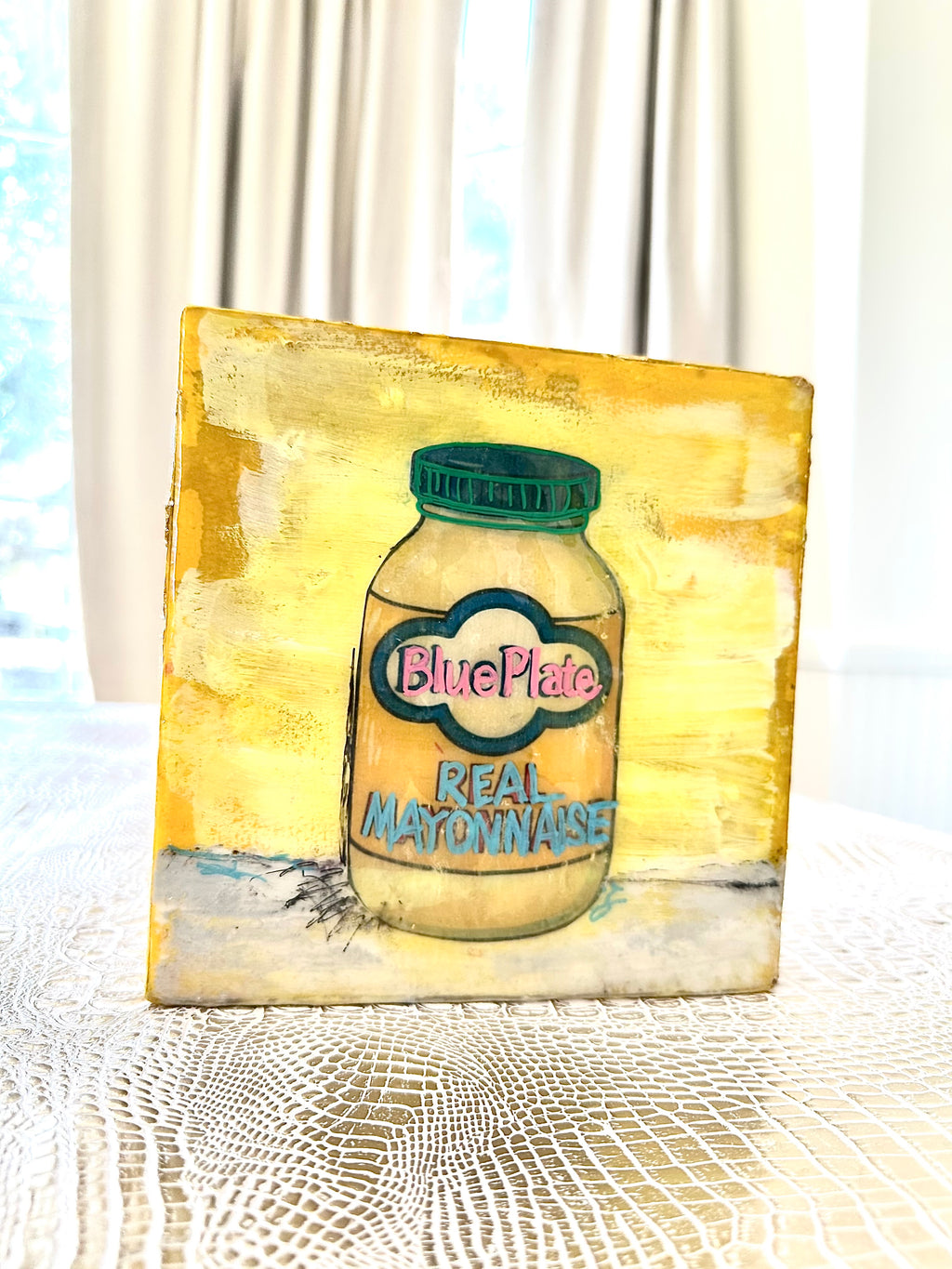 Blue Plate Mayonnaise Folk Art Block